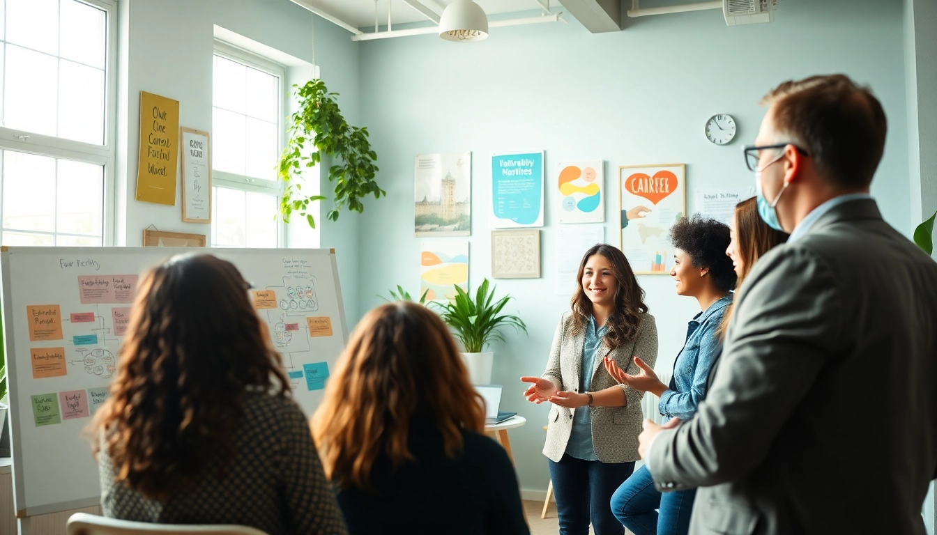 Find my true calling in a vibrant coaching session promoting career discovery.