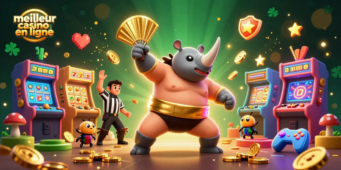 Vue dynamique d'un sumo rhinocéros stimulant des pièces d'or au meilleur casino en ligne.