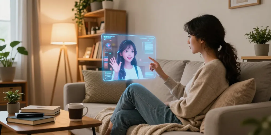 Engaging with girlfriend AI in a cozy home setting, showcasing personal interaction.