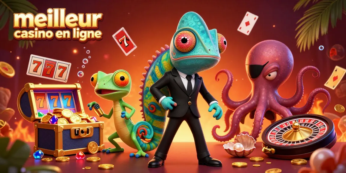 Plongez dans l'univers du meilleur casino en ligne avec cette illustration vibrante de personnages colorés et de jetons.