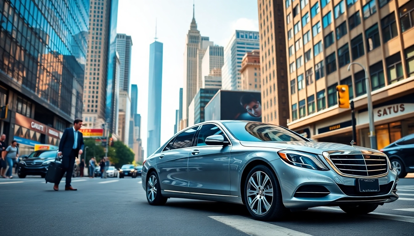 Reliable Car service nyc with a friendly driver assisting in a vibrant urban environment.