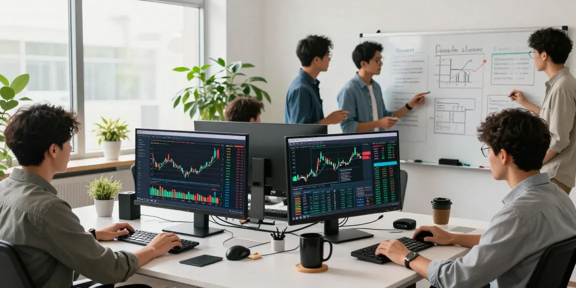 在现代金融科技办公室,开发者专注于港股回测行情接口的数据分析,营造充满活力的工作氛围,突出行业的创新与协作。