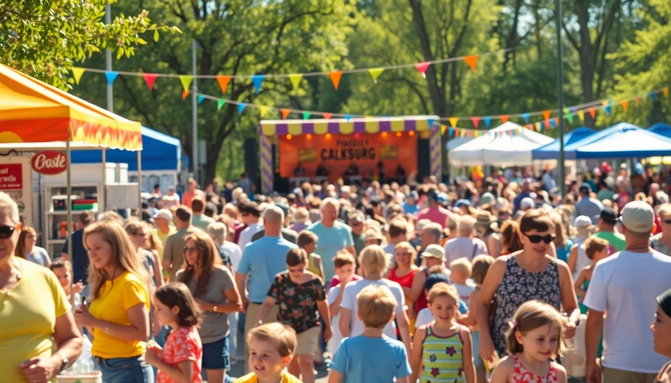 Attendees enjoying Clarksburg events at a lively community festival with food stalls and performances.