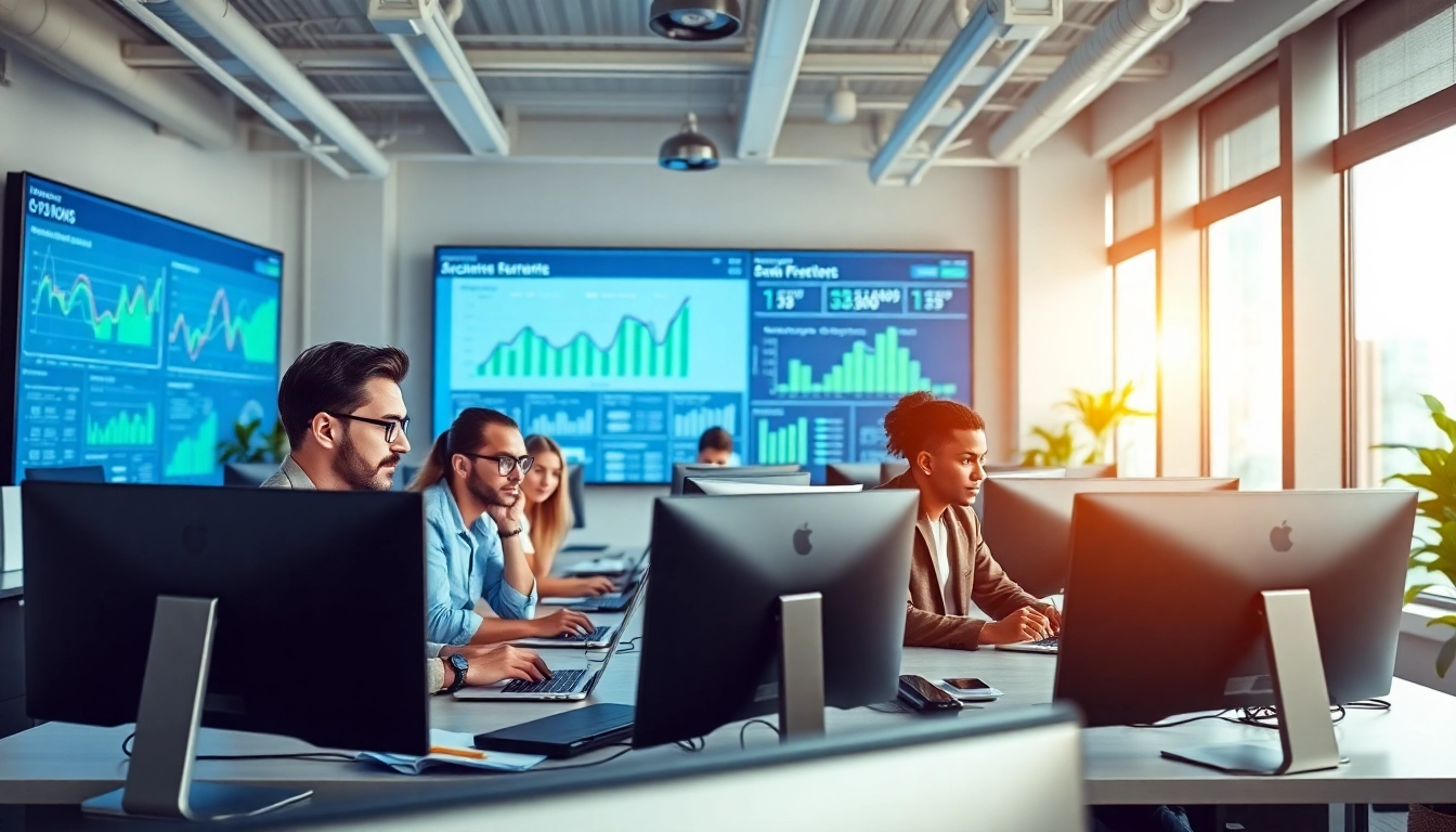 Cyberdan teams analyzing data to enhance digital security in a modern office.