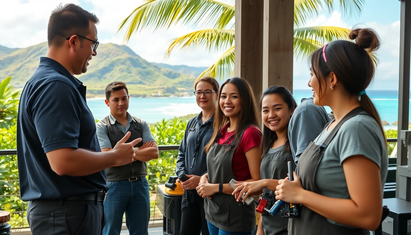 Students learning at a trade school Hawaii, characterized by hands-on training and a vibrant atmosphere.