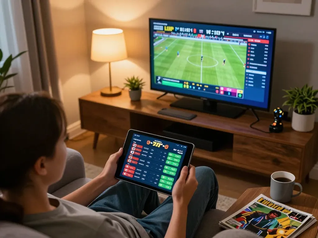 Bong da lu live betting shown on tablet in a cozy home setting, highlighting engaging football scores.