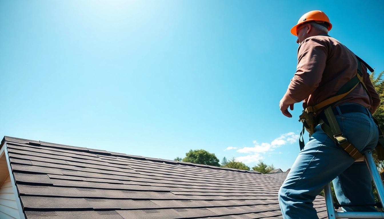 Inspecting roof repair conditions with a professional contractor in action.
