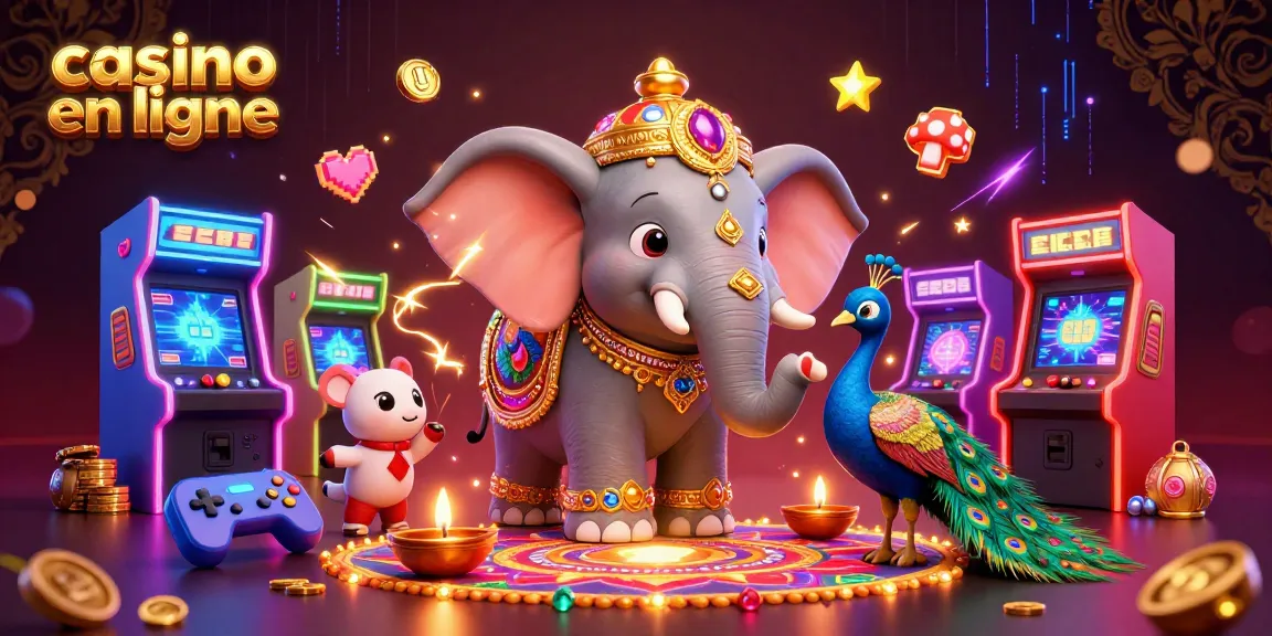 Jouez à des jeux de casino en ligne avec des machines colorées et des personnages festifs illustrés.