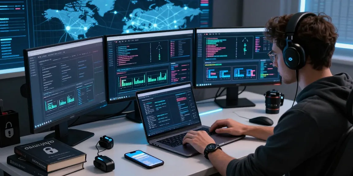 Focused individual researching BlackOps Market Link in a tech-savvy, secure dark web environment.