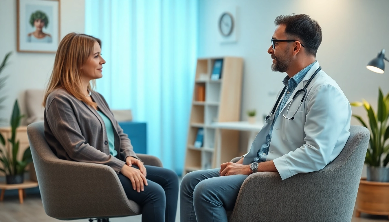 Engaged session with a dubai psychiatrist, highlighting empathy in a serene clinical setting.