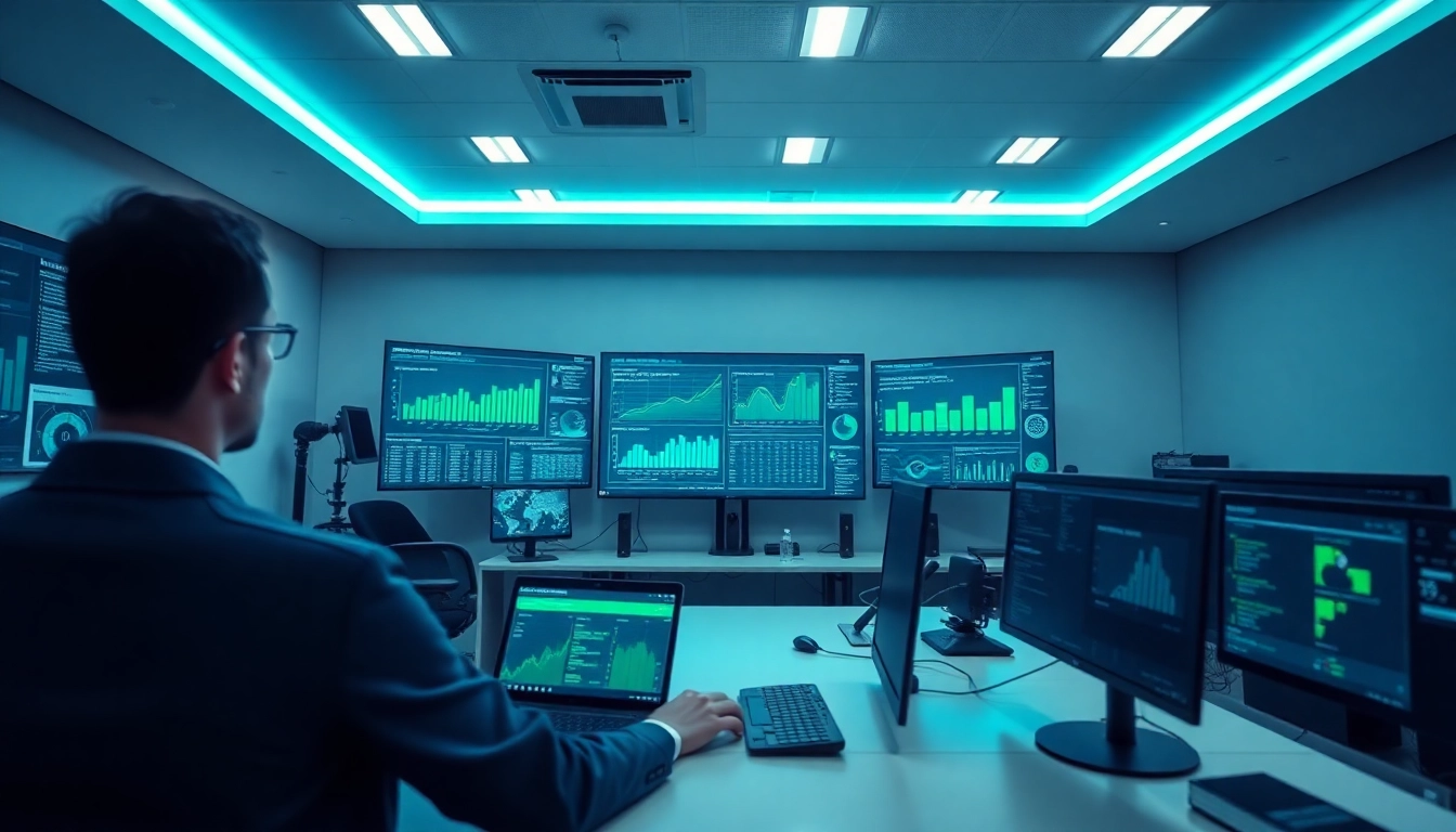 Harness AI for competitive intelligence in a vibrant digital workspace, analyzing data for market insights.
