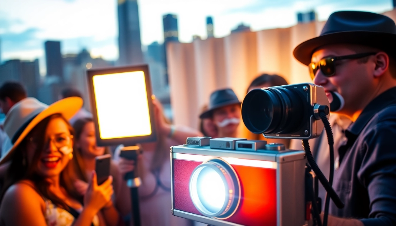 Experience vibrant photo booth chicago setup at a festive event in Chicago's iconic skyline.