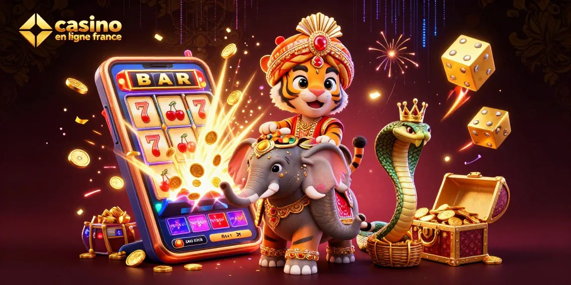 Profitez de l'excitation des jeux de casino en ligne France avec une scène animée remplie de richesses et de divertissement.
