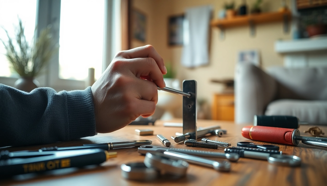 Locksmiths Durham assisting with home security solutions in a cozy residential setting.