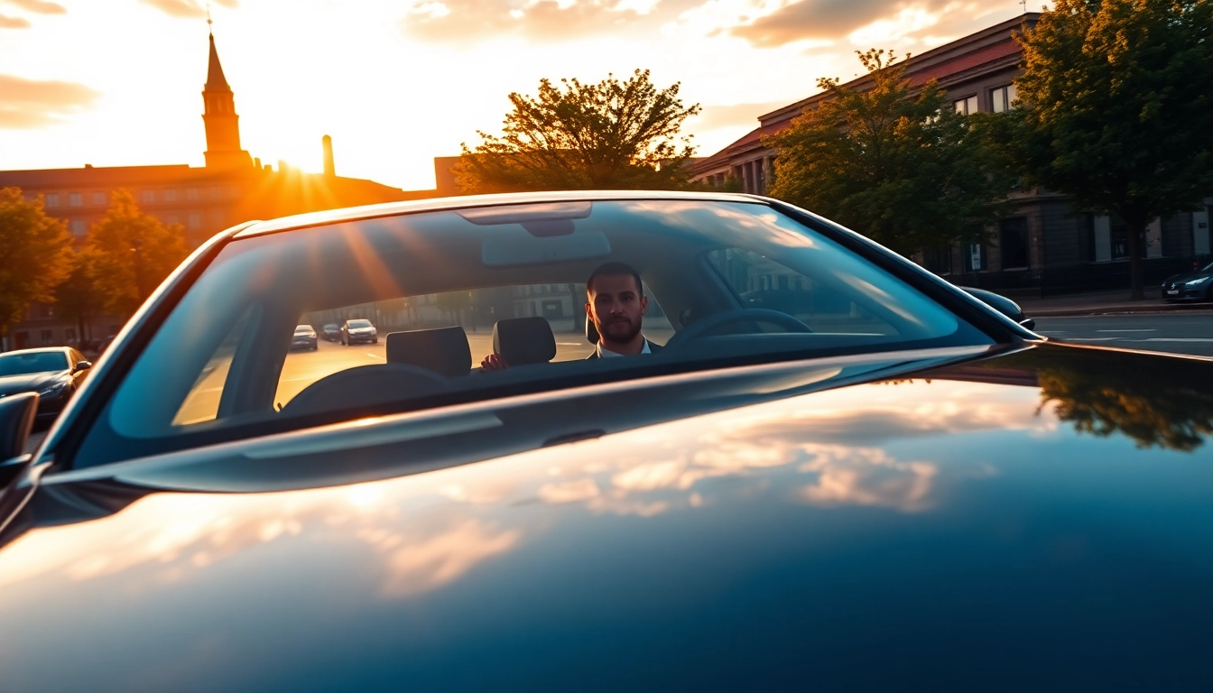 Chauffeur Nottingham driving a luxury car in a picturesque scene showcasing elegance and professionalism.