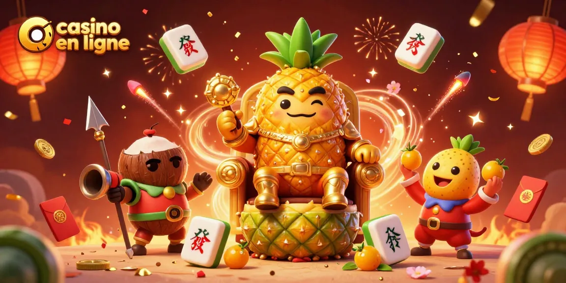 Casino en ligne : le roi des fruits entouré de gardes et d'un bouffon, célébrant le bonheur des jeux