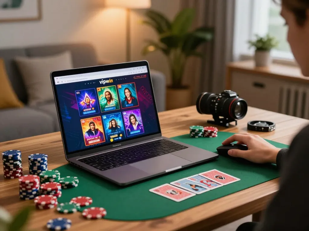 Engage in exciting vipwin online gaming with a player making strategic bets at home
