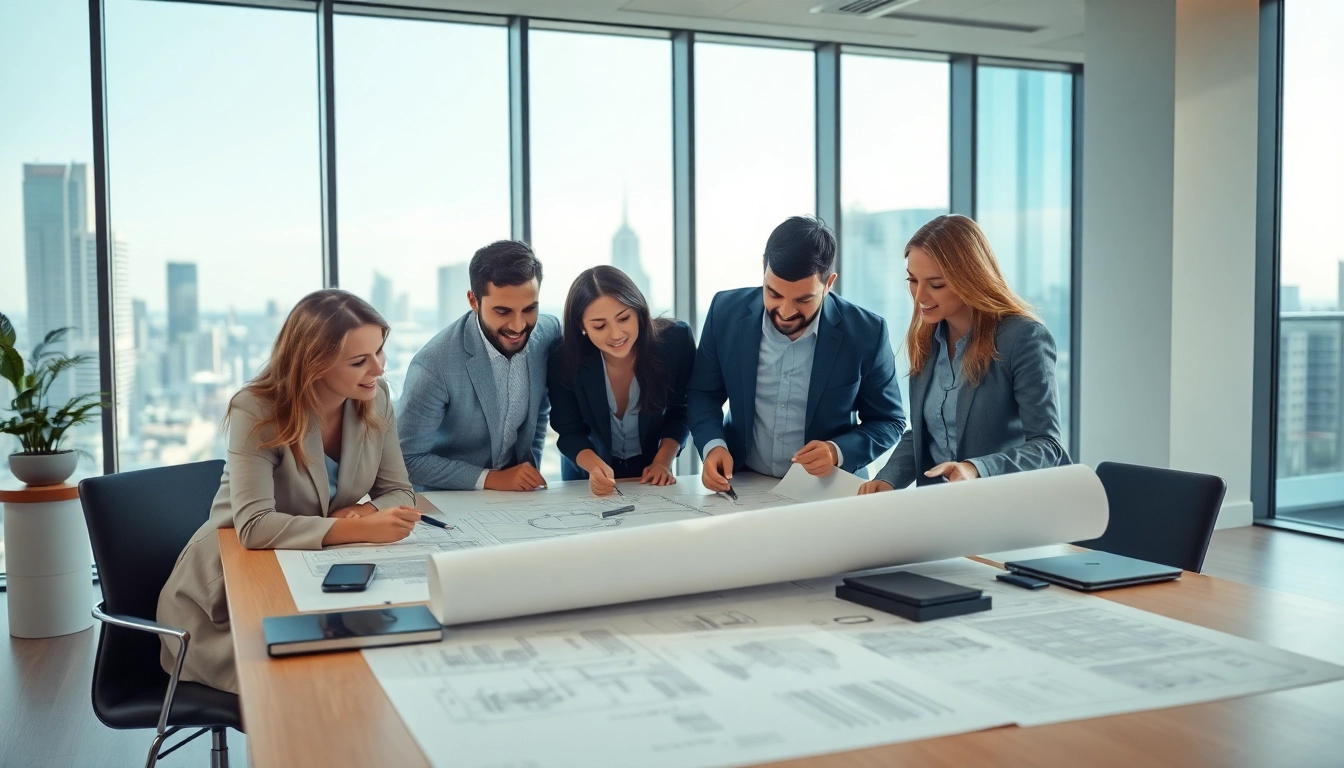 Engage with expert architectural services while reviewing designs in a bright, modern office.