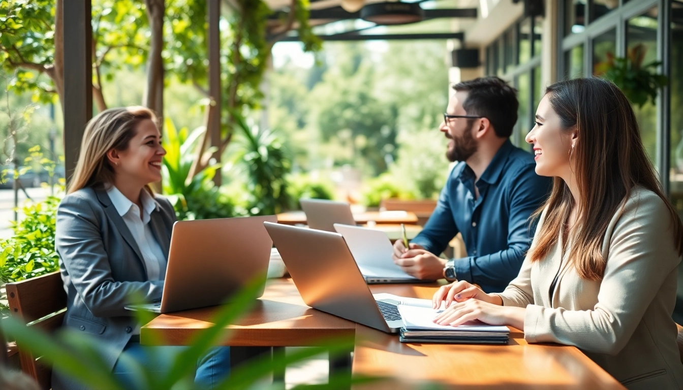 Entrepreneurs break in a serene outdoor café setting, showcasing relaxation and camaraderie.