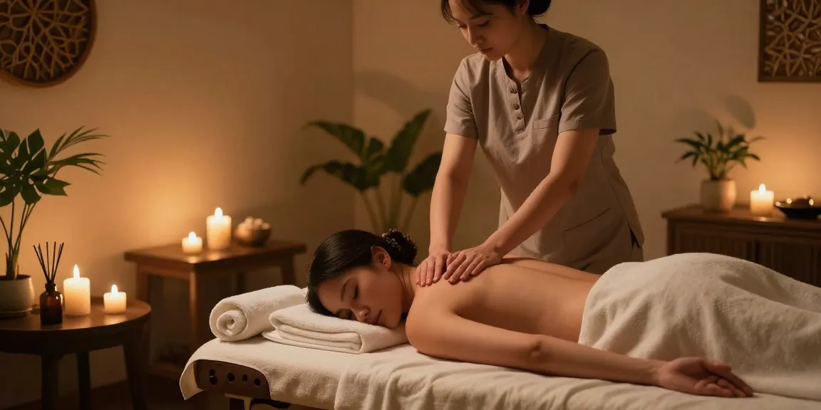 마사지 치료실에서 스웨디시 마사지 받고 있는 고객과 테라피스트의 모습