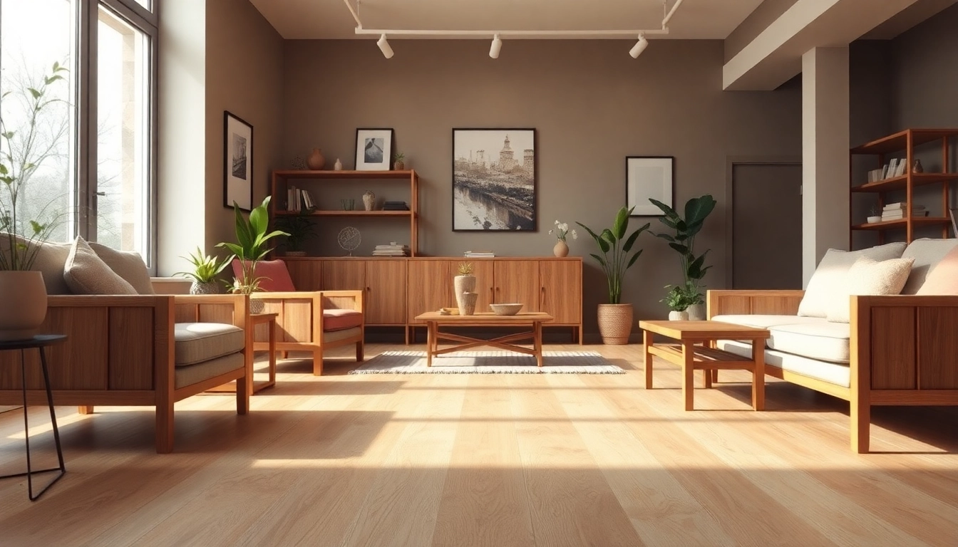 Explore blonde oak vinyl flooring near me, elegantly featured in a bright showroom setting.