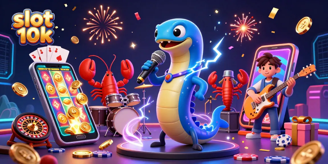 Experience the excitement of slot 10k with colorful game elements and energetic characters in a dynamic casino scene.