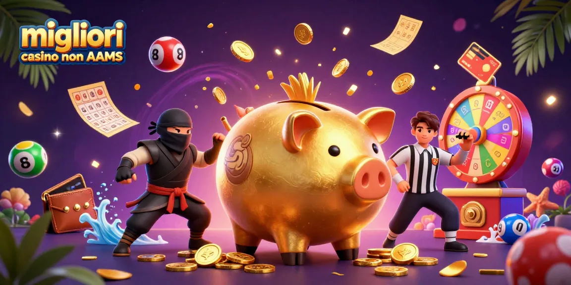I migliori casino non AAMS offrono una varietà di giochi e bonus, visualizzati in un'illustrazione 3D vivace.