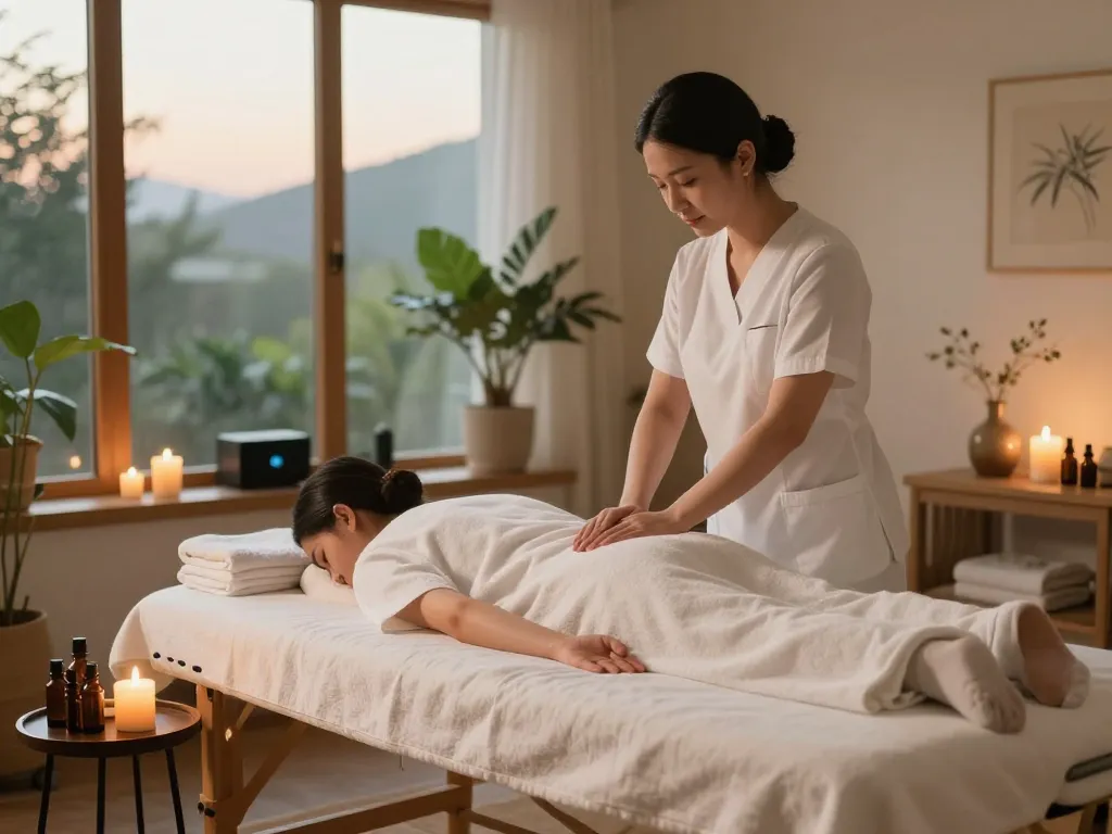 Relaxing at-home massage therapy session by https://www.maxim-anma.net with essential oils and soothing ambiance.
