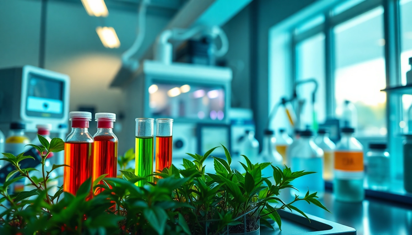 Psychedelicschemstore showcasing vibrant psychedelic compounds in a modern lab atmosphere.