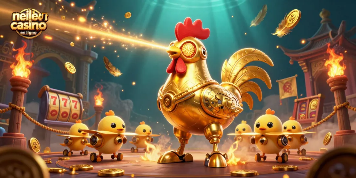 Gagnez avec le meilleur casino en ligne dans une scène dynamique de robot en or et des poussins