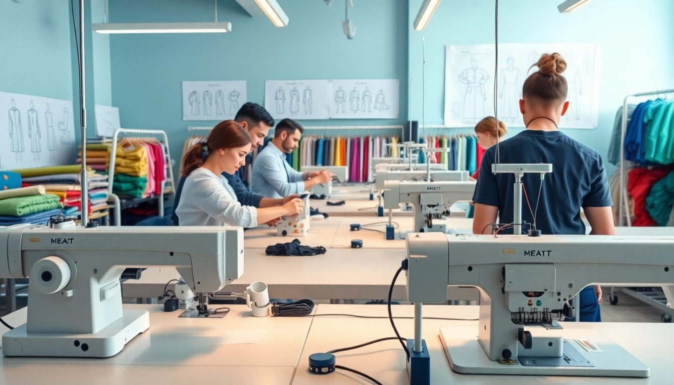 Clothing Manufacturer Private Label team working on innovative designs in a vibrant workspace.