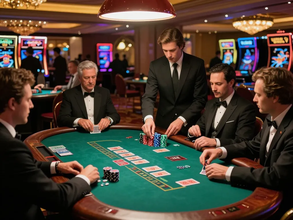 Players engaged in strategic blackjack game at Thabet in stylish casino setting