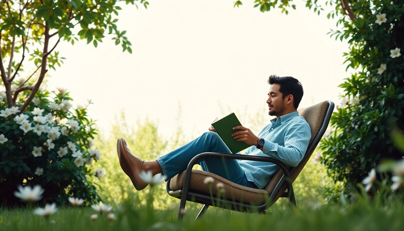 Entrepreneurs break in a tranquil setting, showcasing relaxation and rejuvenation.