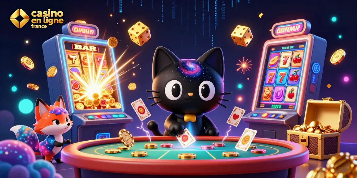 Gagnez avec le "casino en ligne france" grâce à des symboles de jackpot et un chat cosmique captivant.