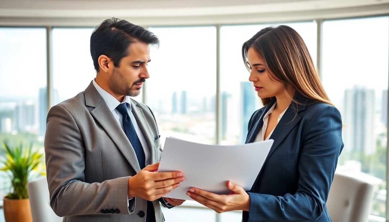 Miami divorce lawyers discussing legal matters in a modern Miami setting.
