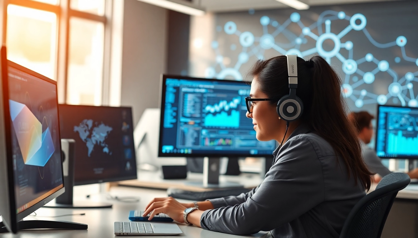 Showcase of ai tools enhancing productivity in a vibrant digital workspace.