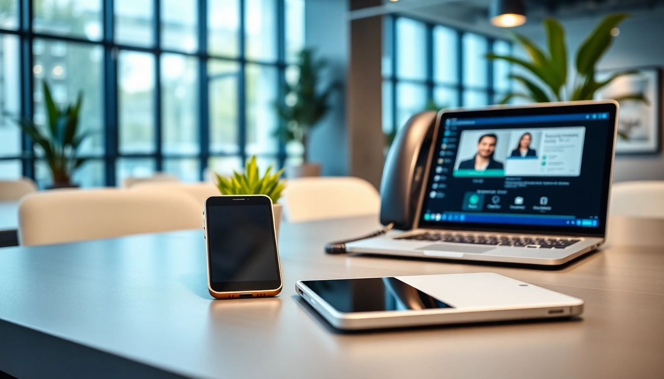 Showcasing a modern business phone setup with advanced smartphone and VoIP phone.