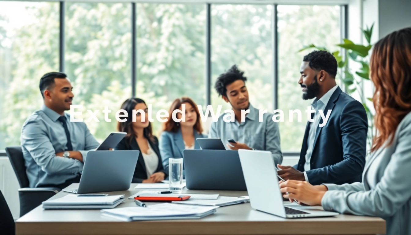 Discussing extended warranty solutions in a modern office environment, enhancing collaboration and innovation.
