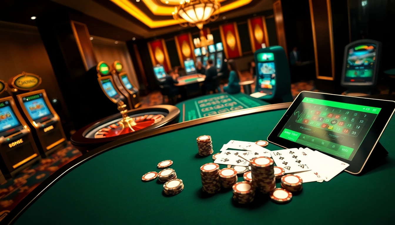 Engaging gambling action at https://mm88.br.com/, featuring a vibrant casino table with poker chips.