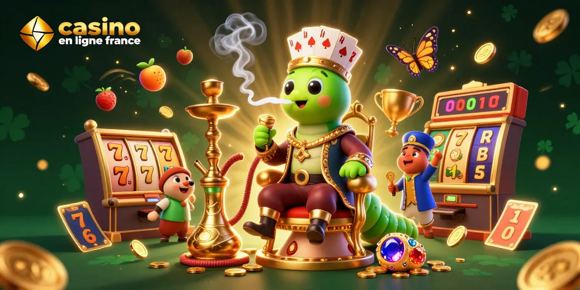 Célébrez le casino en ligne France avec une illustration dynamique d'un maître du narguilé et des machines à sous scintillantes.