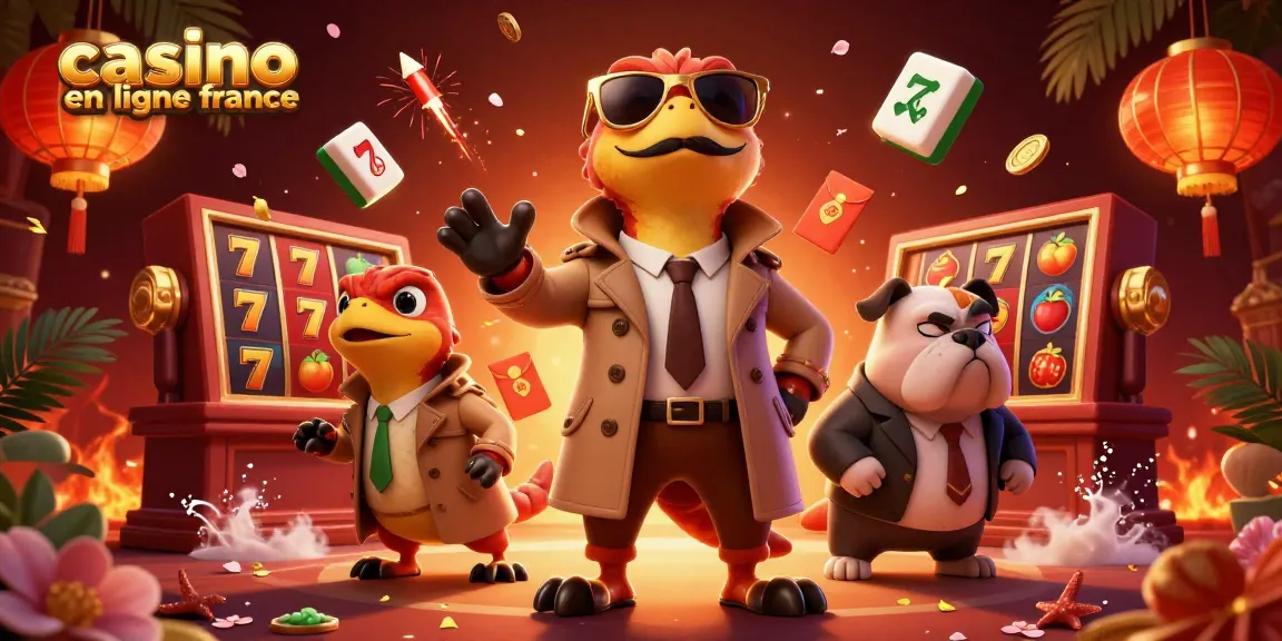 Les raptors déguisés tentent d'entrer dans un casino en ligne France, entourés de jeux colorés.