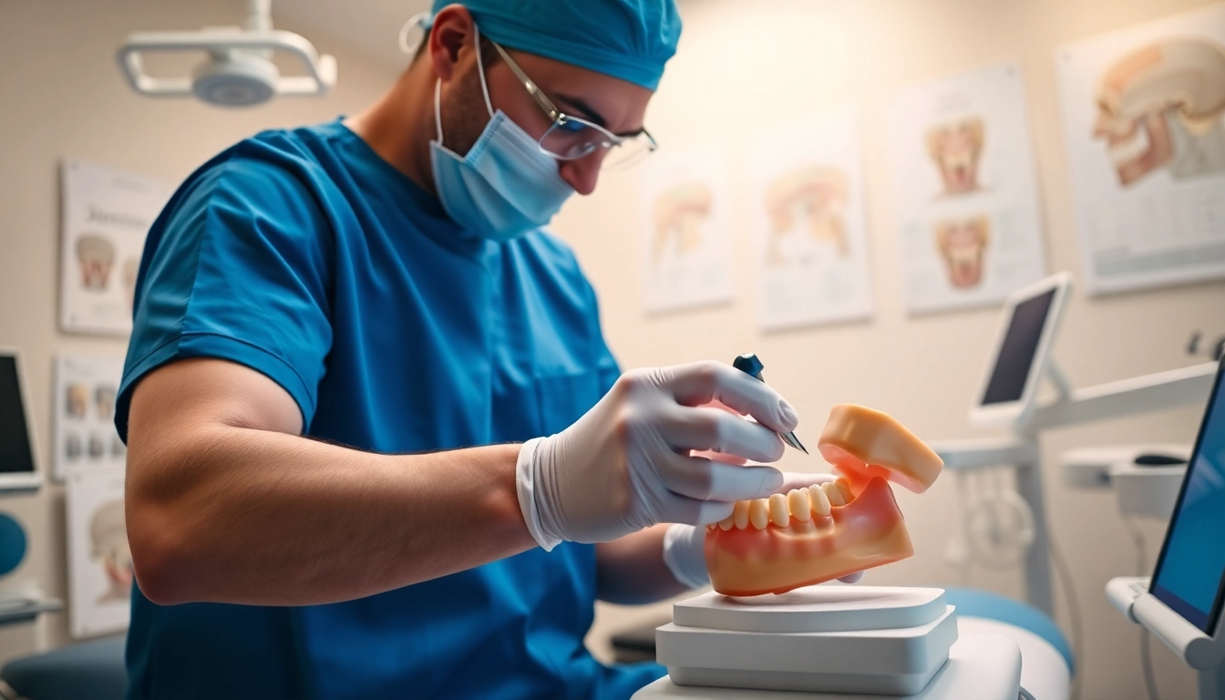 Surgeon demonstrating Surgical orthodontics Hawthorn in a modern dental clinic.