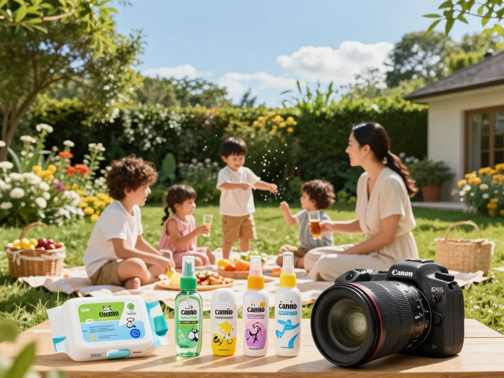 Family enjoying a summer picnic outdoors with Best Mosquito Repellent products on display, showcasing a joyful atmosphere.