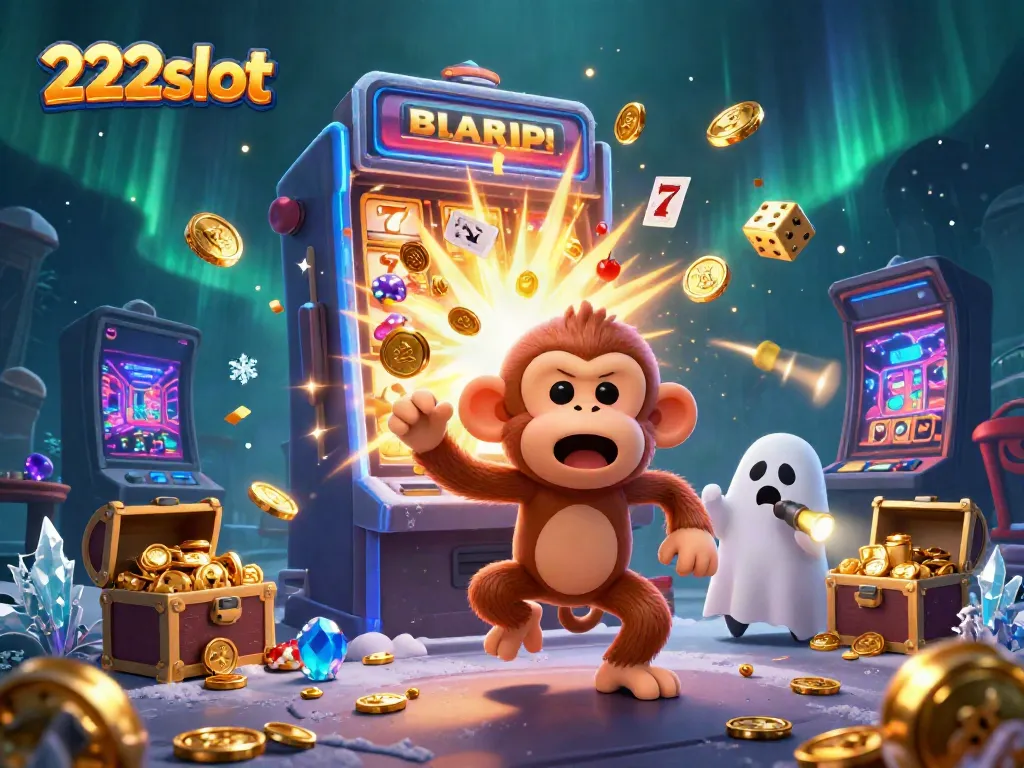 Menangkan jackpot fantastis dengan 222slot, dimana koin dan simbol suka cita berhamburan di kasino hantu penuh warna.