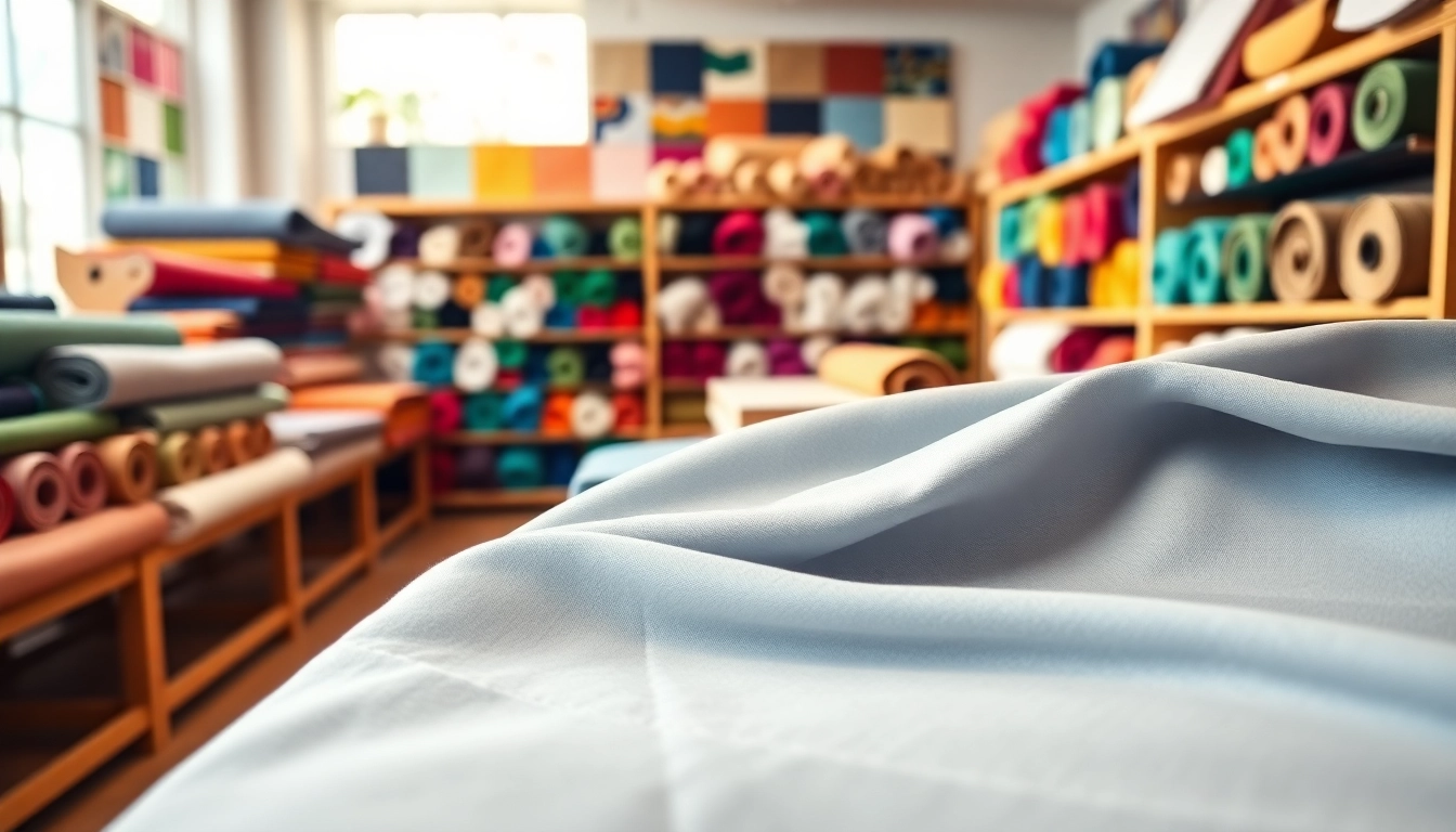 Bekijk de uni katoen stof, prachtig gerangschikt in een textielwinkel.
