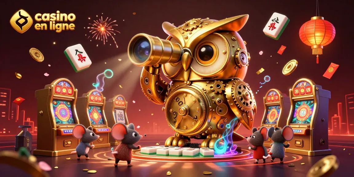 Jeu captivant casino en ligne avec une illustration 3D dynamique de chouette et machines à sous.