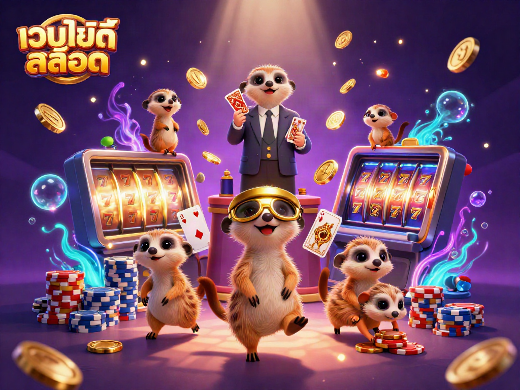 Experience the excitement of เว็บไซต์สล็อต with cartoon meerkats at a vibrant casino!