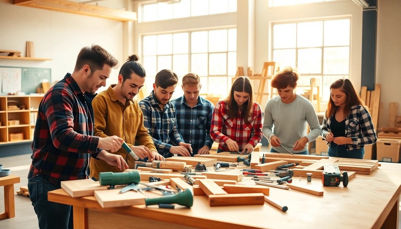 Students participating in construction classes, engaging in hands-on learning activities.