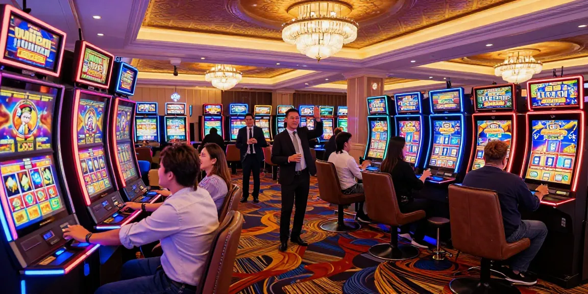 Exciting casino scene featuring players enjoying slot machines, showcasing vibrant lights and celebrations.