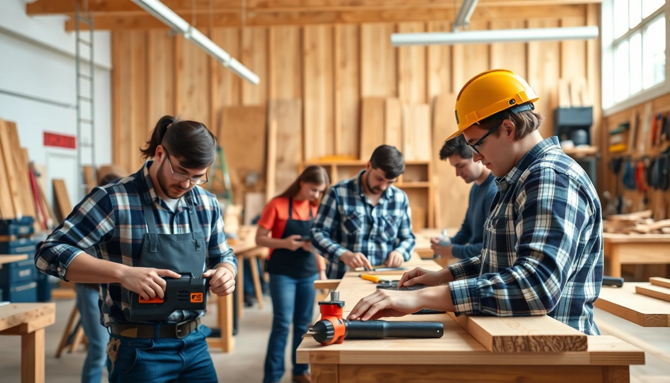 Students participating in construction classes focused on practical skills and teamwork.